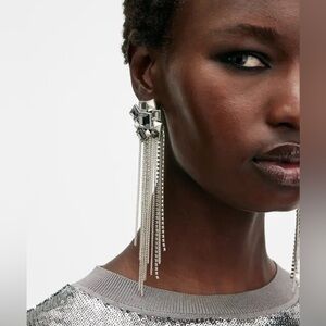 Silver Geometric chandelier Statement Earrings